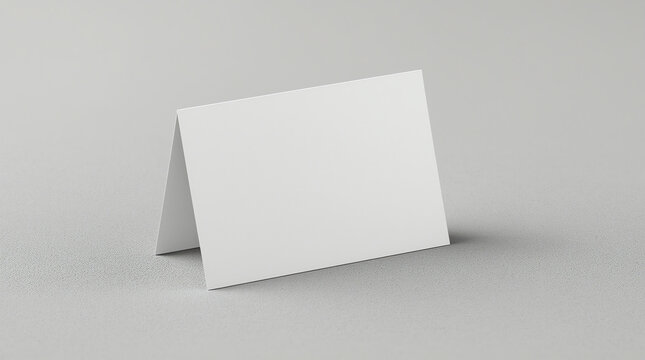 Single folded table tent card standing on a neutral surface, angled slightly to the side 