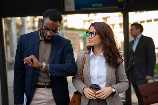 Business colleagues commuting to meeting