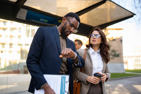 Business colleagues commuting to meeting