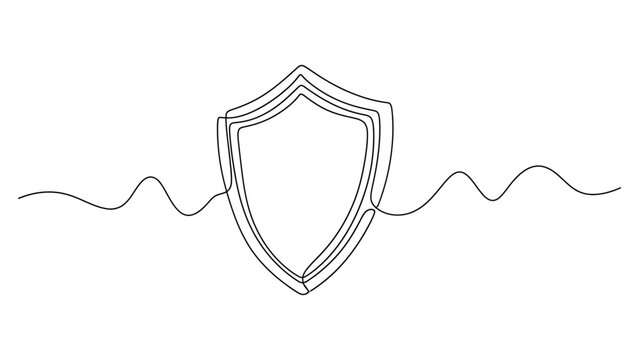 Continuous single line drawing of a protective shield emblem.