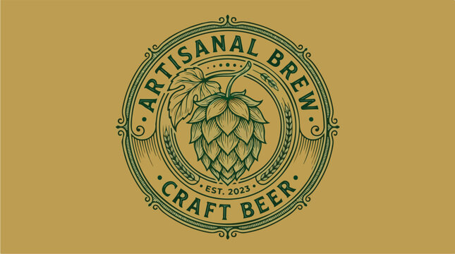 Artisanal Craft Beer Logo with Hop Cone Design.