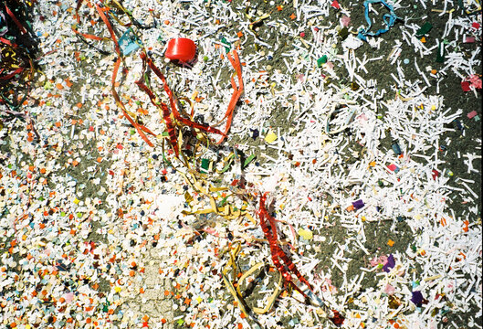 Confetti Scattered on the ground in a City 