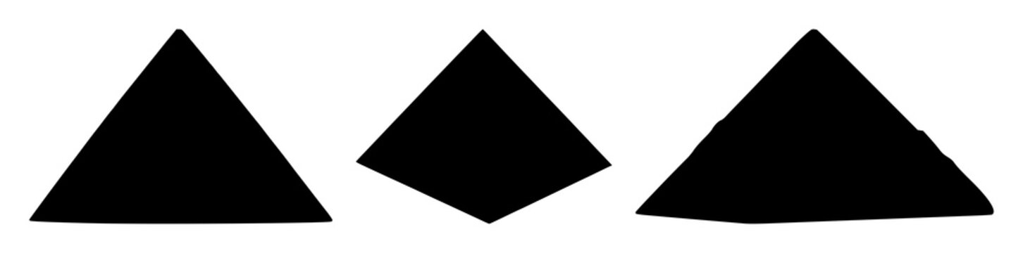 Pyramids set with black silhouette on white background featuring ancient, geometric, iconic with archaeology and mystique.