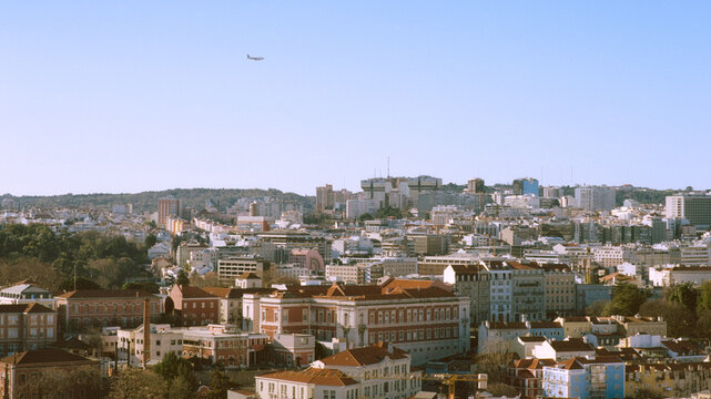 Lisbon Skyline With Airplane
