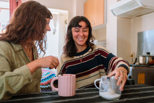 Same Sex Couple Preparing Tea Together