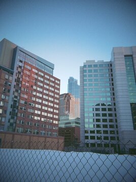Urban Cityscape with Modern Building and Fence