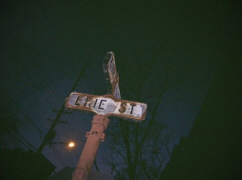 Erie Street Sign at Night