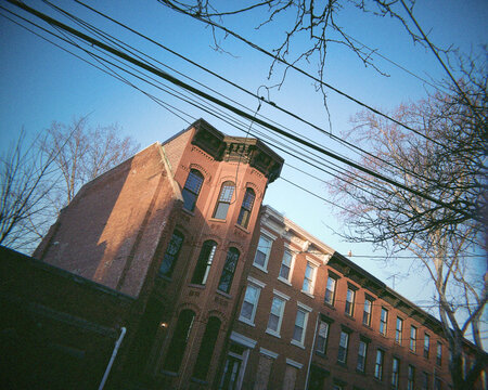 Historic Brick Row Houses with Overhead Power Lines