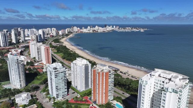Punta Del Este Skyline In Maldonado Uruguay. Coastal Landscape. Highrise Buildings. Beach Scenery. Punta Del Este Skyline At Punta Del Este In Maldonado Uruguay. South America Destination.
