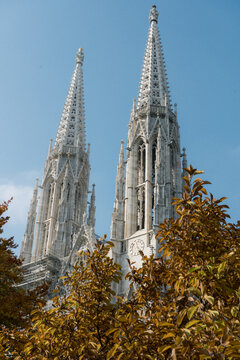 Twin Gothic Spires of Votive Church in Vienna