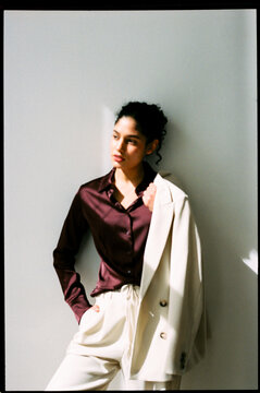 Elegant woman in tailored suit