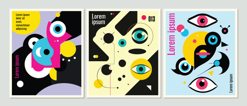 3 Bauhaus abstract poster featuring multiple stylized eyes and geometric shapes in a modern design
