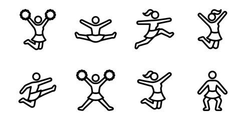 Fototapeta premium Jumping People Icons, Stylized Stick Figures, Black Line Art, Vector Graphics