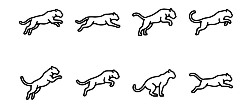 Running dog icons, dog running poses, black dog illustrations, canine clip art