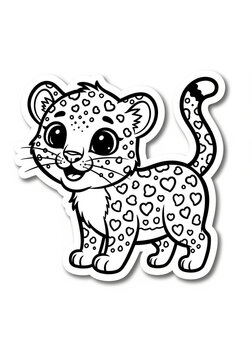 This adorable cartoon leopard is designed for coloring and creative play. With its heart-shaped spots and cute expression, it's sure to delight kids and inspire their imagination. The black 