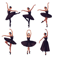 Ballet Dancers in Black Tutus Performing Graceful Poses © hana