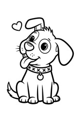 Obraz premium This image features a cute dog with a heart above its head, perfect for a fun coloring page activity. The dog is depicted in a black and white illustration, with a sweet and adorable express