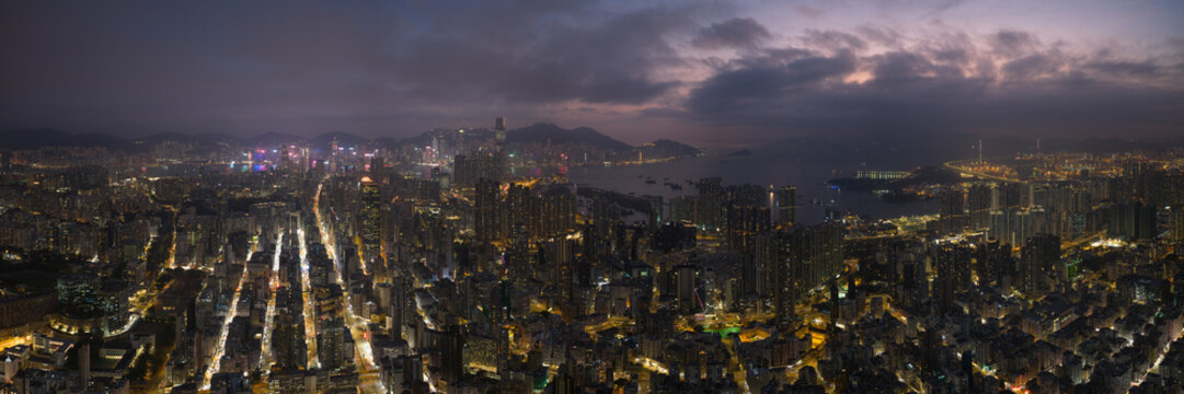 Kowloon at dush in Hong Kong