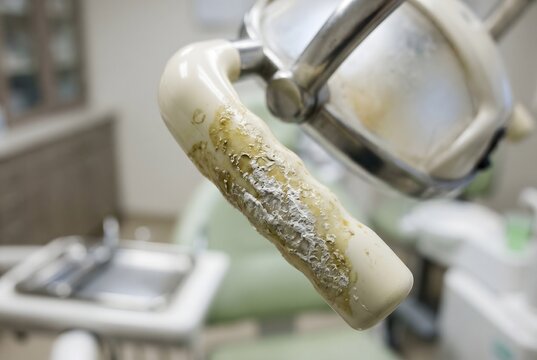 Close-up of salon trolley divider indent with thick opaque hair dye paste and grime