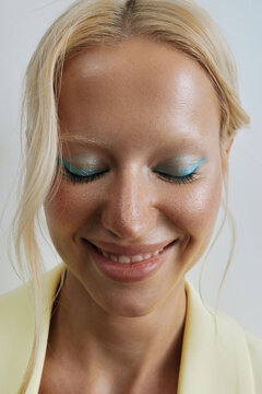 Beauty portrait happy woman with glow skin