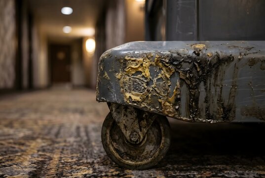 Close-up of toy storage drawer indent with opaque sticky clay residue and finger grime