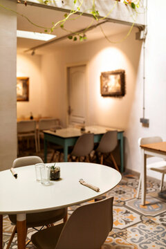 Table Set for Dining in a Quiet Restaurant Space