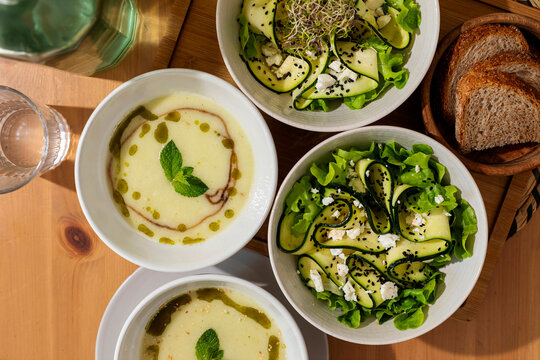Variety of Dishes on a Wooden Table