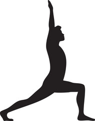 Fototapeta premium A focused male silhouette performs a graceful yoga warrior I pose, reaching energetically towards the sky in profile.