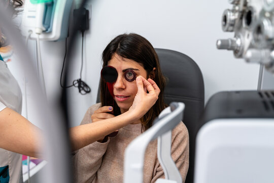 Woman Responding During Eye Exam