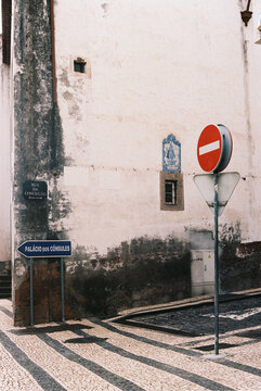 Street Corner with Road Signs in Funchal Madeira
