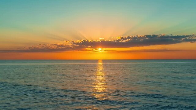 Ocean Sunset Scenic View with Sun Rays and Calm Water