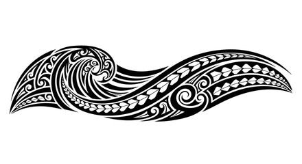 Polynesian Tribal Wave Tattoo Design Black and White. © Imah