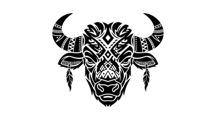 Fototapeta premium Decorative Bison Head Illustration Design.