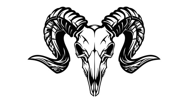 Detailed Ram Skull Vector Illustration with Horns.
