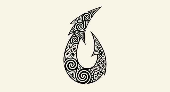 Intricate Maori Hei Matau Fish Hook Symbol with Traditional Patterns.