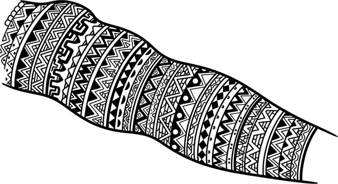 Intricate Polynesian Tribal Tattoo Sleeve Design in Black and White.