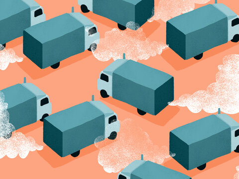 Delivery trucks causing air pollution and carbon footprint
