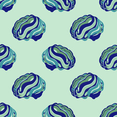 Obraz premium Seamless pattern of stylized brains in shades of blue and green on a light green background, representing intelligence and learning