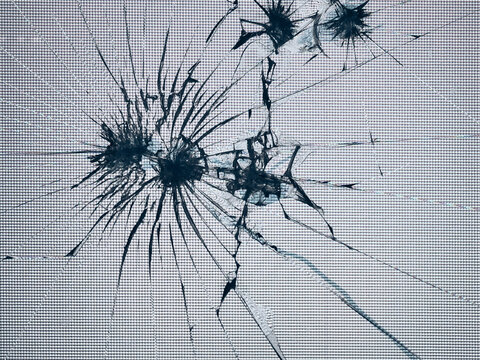Cracked Glass with Impact Marks