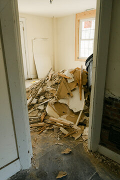 pile of rubble Inside of old home being renovated 
