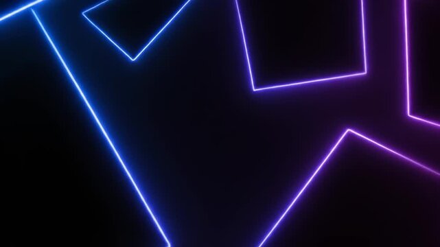 Abstract Geometric Neon Lines on Black Background Dynamic Motion.