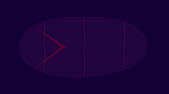 Three overlapping golden chevron arrows fading in intensity within a purple grid circle abstract direction