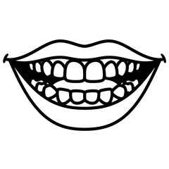 Obraz premium Open Mouth Showing Healthy White Teeth and Gums, Line Art Illustration