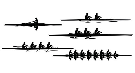 Rowing boats and crews silhouettes on water, competitive sport © wati