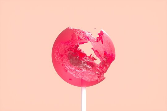 Abstract Pink Liquid Explosion Lollipop Candy on Pastel Background