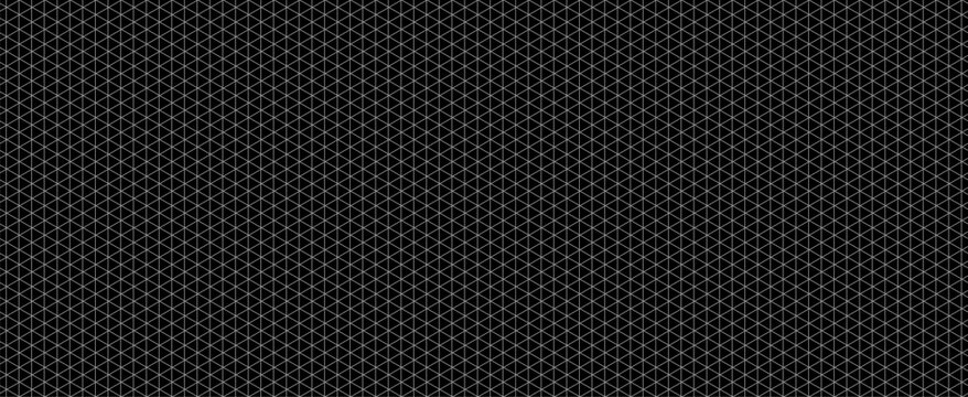 Seamless pattern isometric triangle mesh blueprint, black surface. Triangle mesh geometry layout, interface wireframes dashboards planning pages engineering diagrams technology visuals