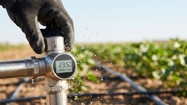 Modern Agricultural Irrigation System with Digital Flow Meter and Water Control Valve