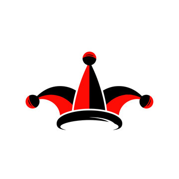 Jester Hat Icon, Red and Black, Isolated on White Background
