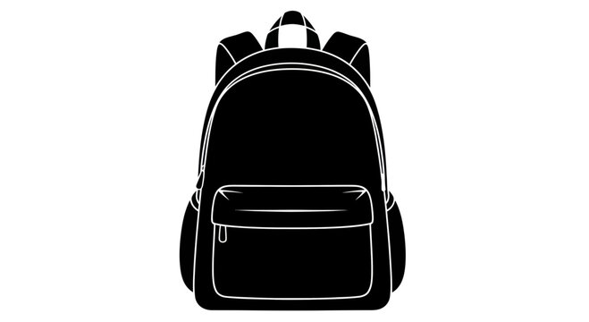 Black backpack silhouette, school bag icon, minimalist vector illustration