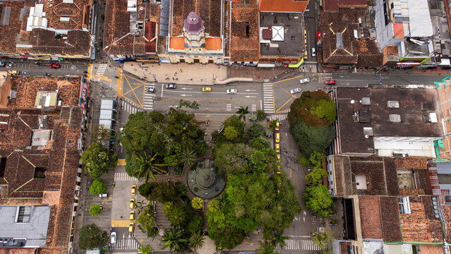Caldas, Antioquia - Colombia. January 12, 2026. Drone photograph. The municipality's founding dates back to 1848.